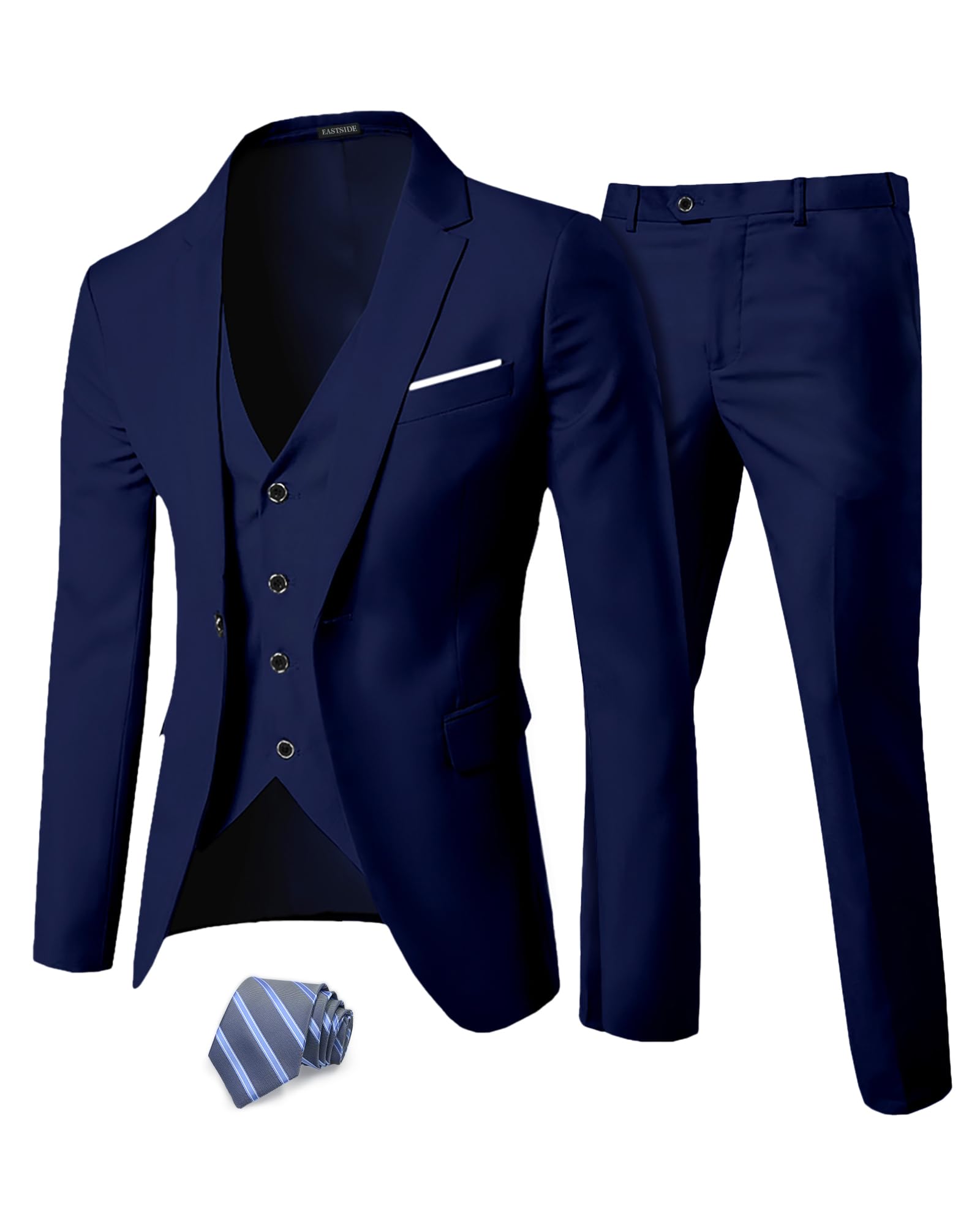 EastSideMen's Slim Fit 3 Pieces Suit, One Button Blazer Set, Jacket Vest & Pants