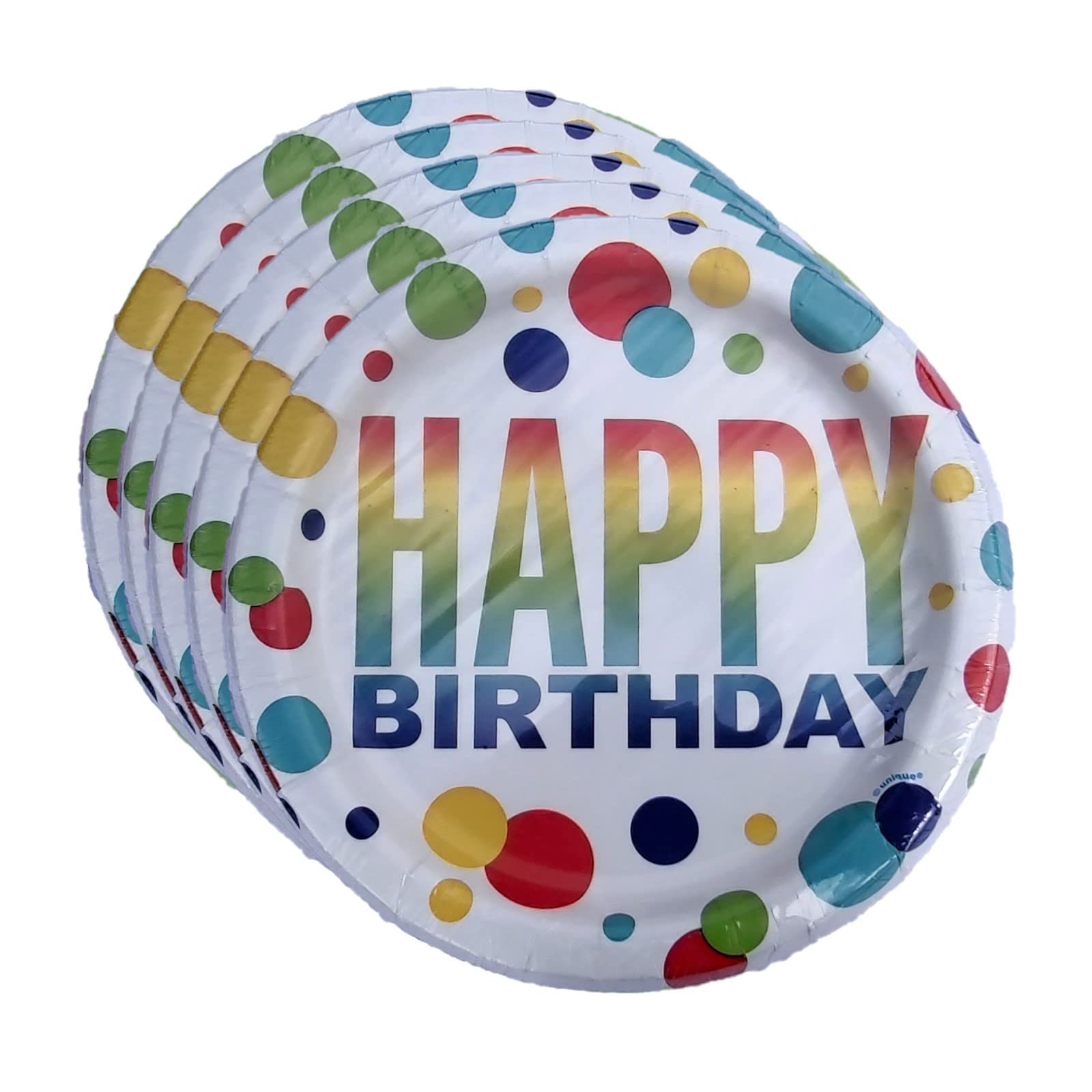 Happy Birthday Plates Colorful Rainbow Spots Dessert Plates Party Supplies Includes 24 7