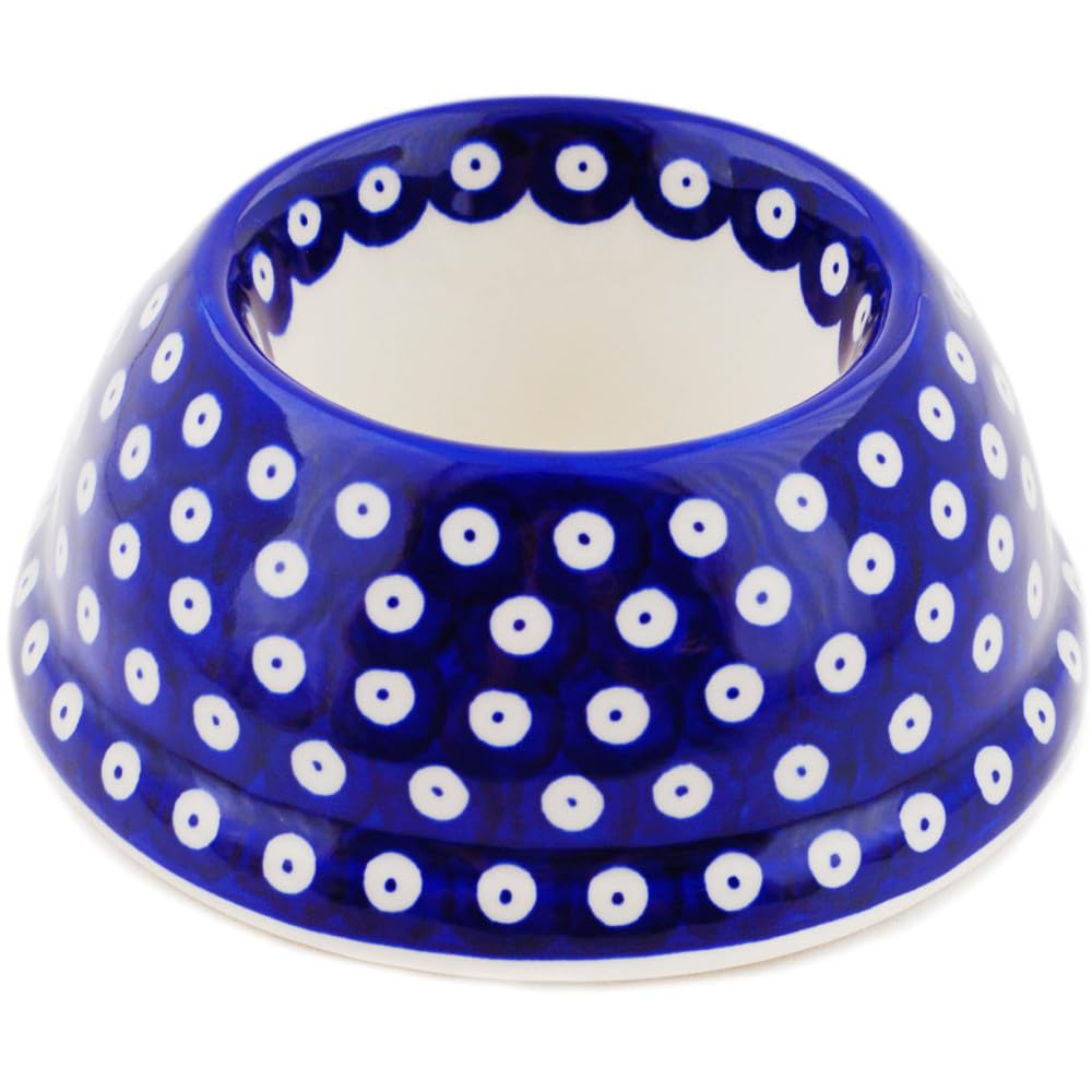 Authentic Polish Pottery Pet Bowl 6-inch in Lovely Blue Eyes Design Handmade in Boles?awiec Poland by Ceramika Dalia + Certificate of Authenticity