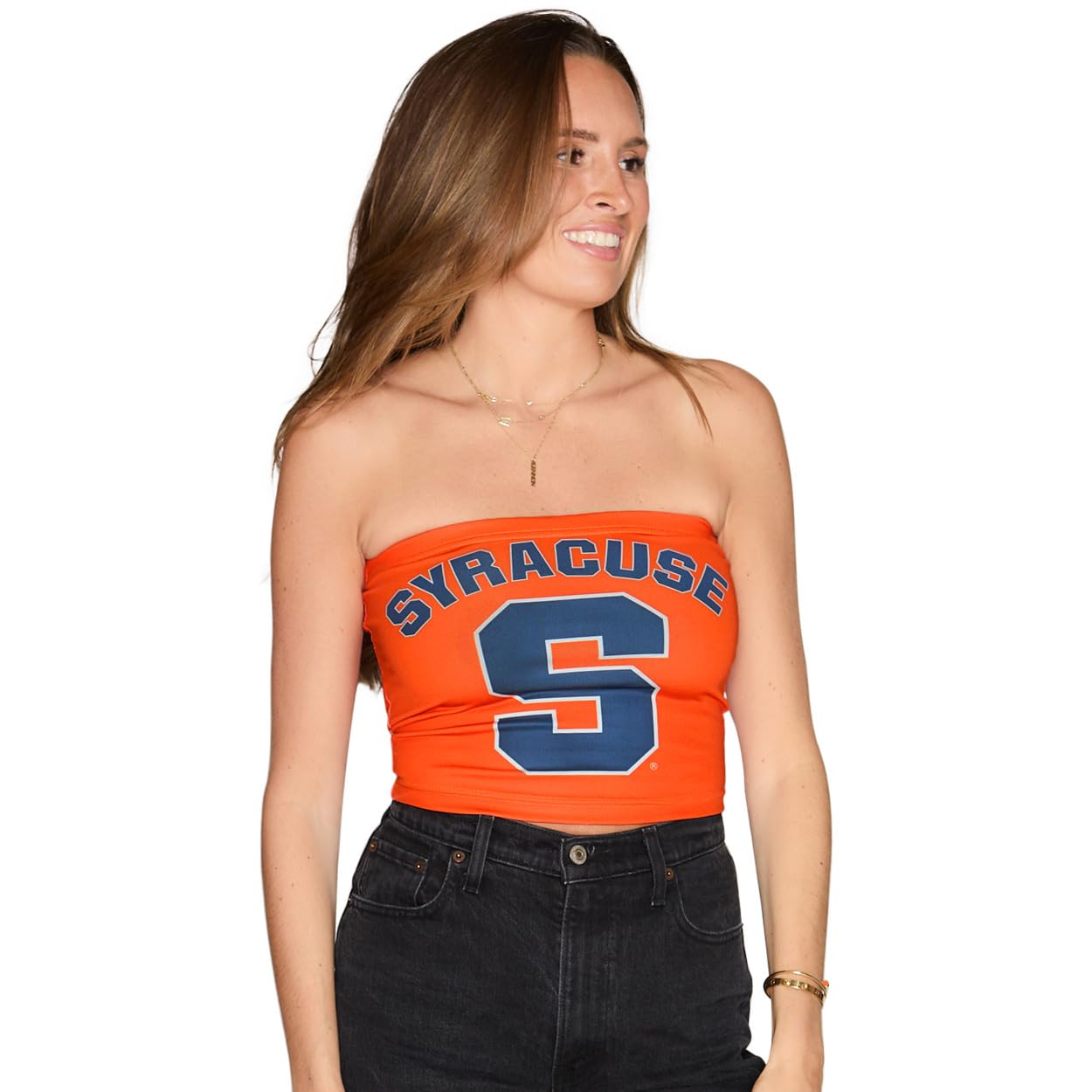 Lojobands Women's Tailgate Outfit College Game Day Tube Top Strapless Top One Size Fits Most (One Size, Syracuse - Orange)