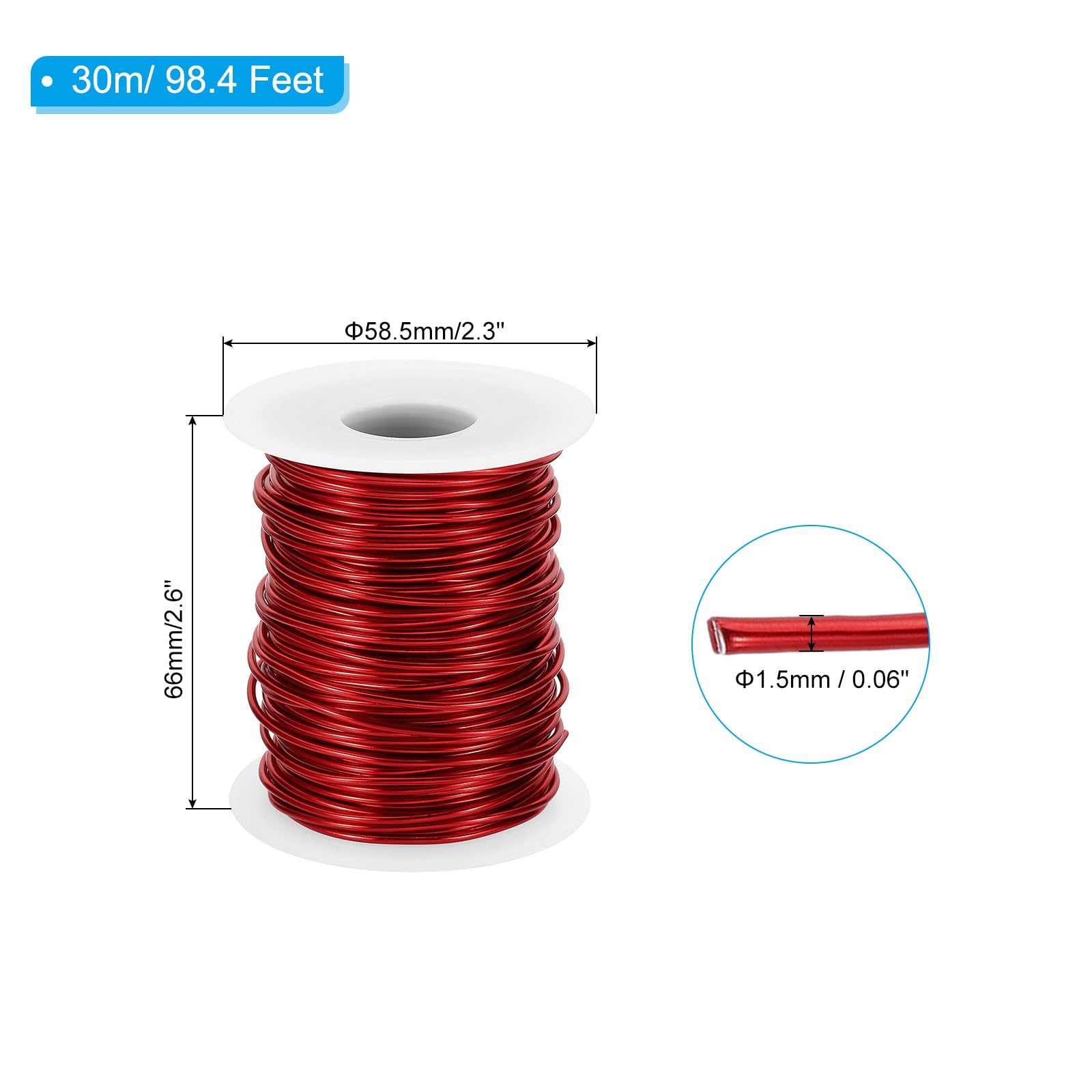 PATIKIL 15 Gauge 1.5mm Aluminum Craft Wire, 98.4Ft Metal Wire Armature Bendable Wire for Jewelry Making Metal Wrap DIY Red - Image 2