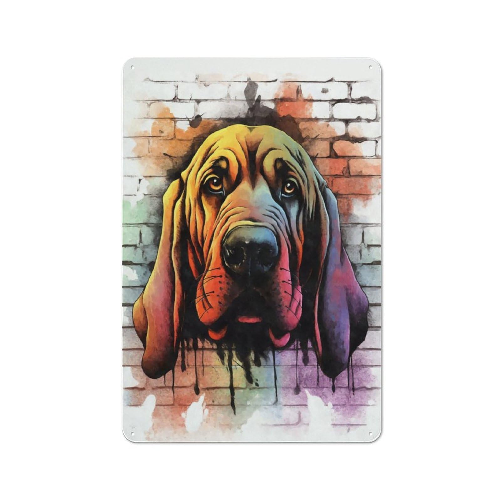 Bloodhound Graffiti Metal Wall Sign 30x20cm, Rustic Decor for Hallway Wall, for Metal Sign Collectors, for Garage And Workshop Walls