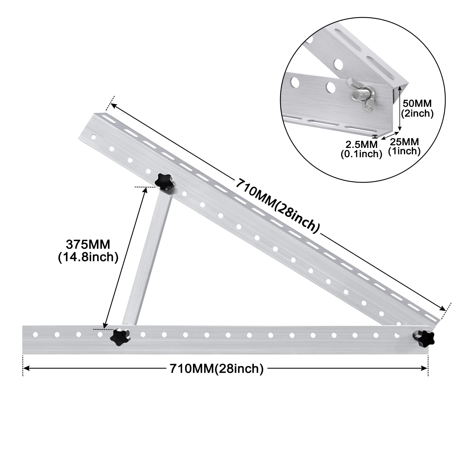 UISEBRT Supporto per pannello solare da 71 cm, inclinabile e pieghevole, per tetto della barca, camper, 2 pezzi
