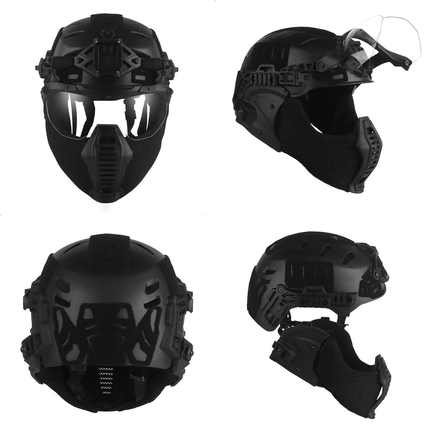 Casque Tactique Rapide Airsoft Masque Et Flip-Up Set De Lunettes Intégrées, Equipement De Protection Tactique Réglable Extérieur pour Chasse CS Paintball Airsoft Jeux