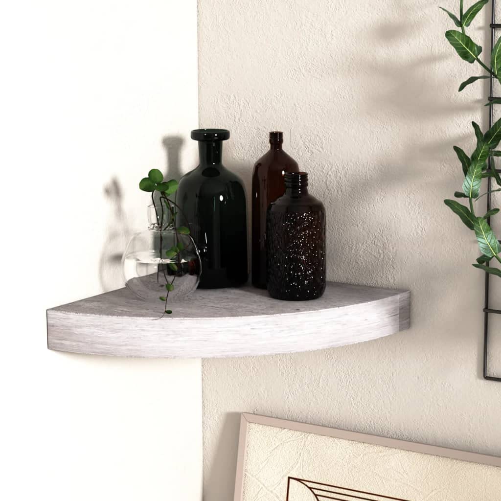 Estantería de esquina gris concreto de MDF y 25x25 cm para aprovechar esquinas en pared