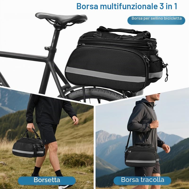 Borsa Bici Posteriore Doppia, 10-20L Borse Impermeabili per Portapacchi, Borsa 3 in 1, Zaino Portatile Multifunzione per Esterni