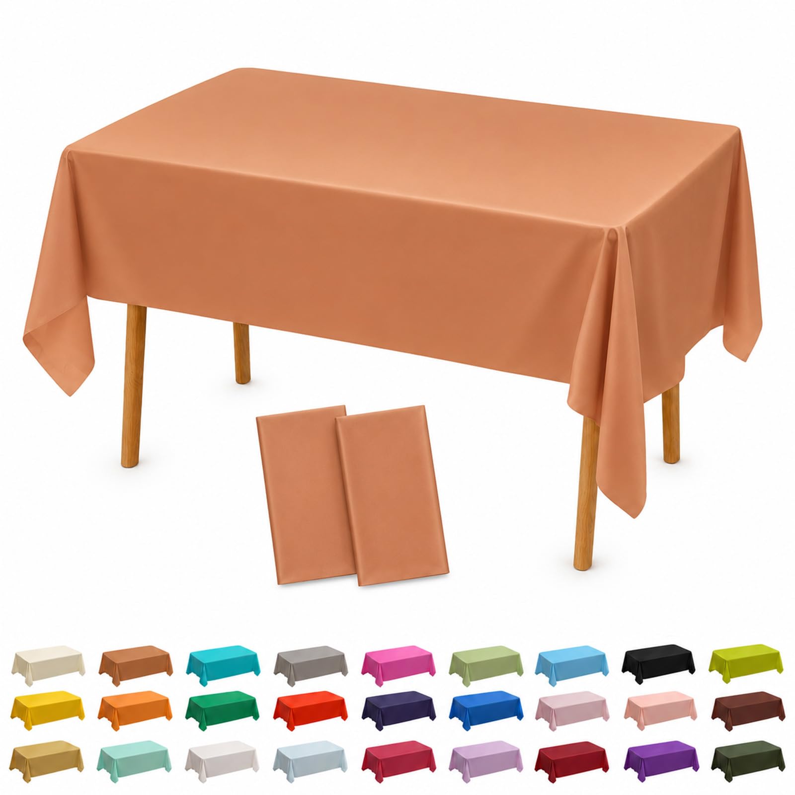 AURALIN 2 Pack Tablecloths 137x274cm Solid Colour Heavy Duty Wipe Clean Table Covers for Parties Waterproof & Oilproof PEVA Table Cloth for Weddings Picnics Banquets and Daily Dining (RoseGold)