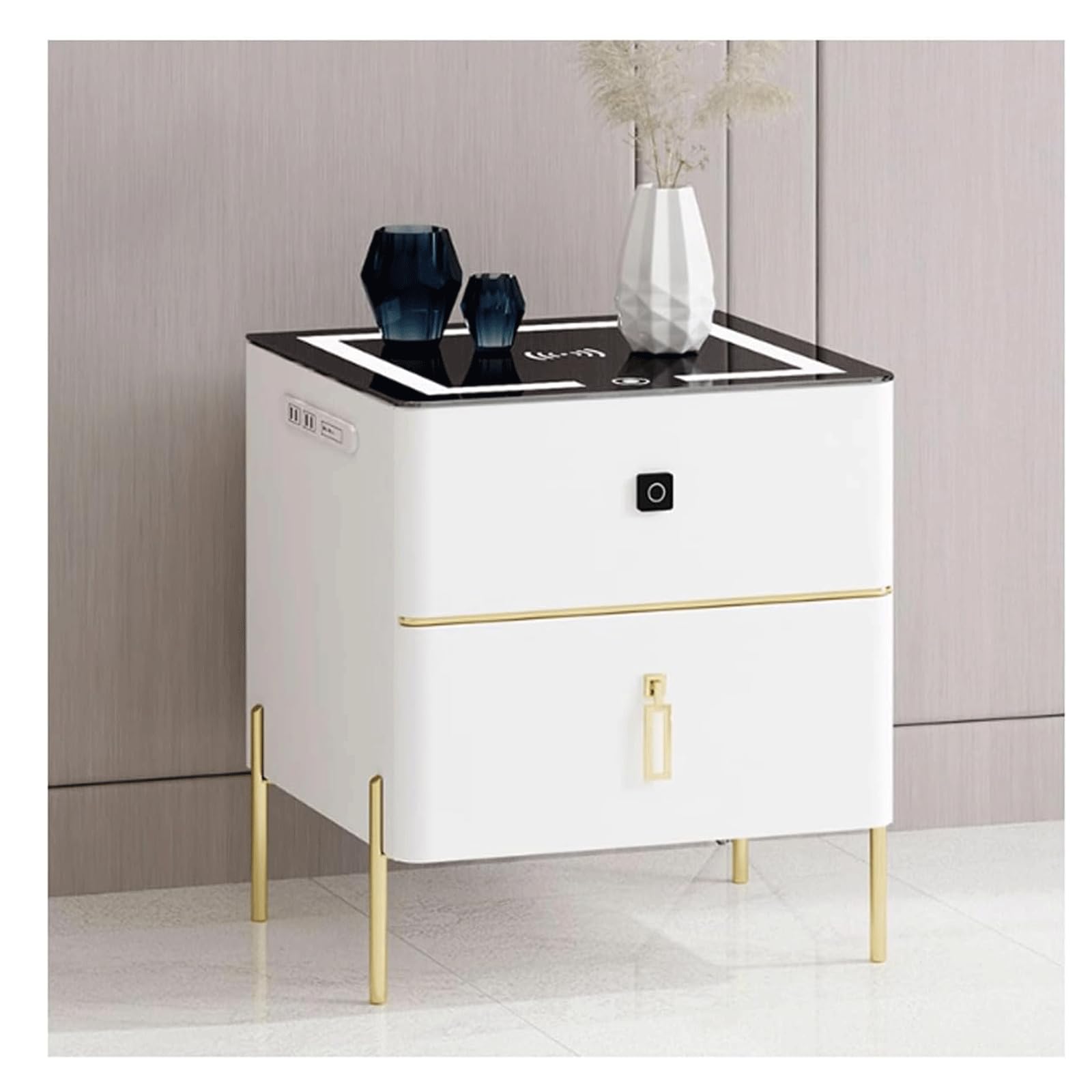 BHGFYXBS Smart Nightstand W/Wireless Charging Station With Drawer Bedside Table Usb Ports End Table 3 Colors Led Lights Bedside Dresse,50X40X48Cm,Size_Name-50X40X48Cm,size_name-50x40x48cm