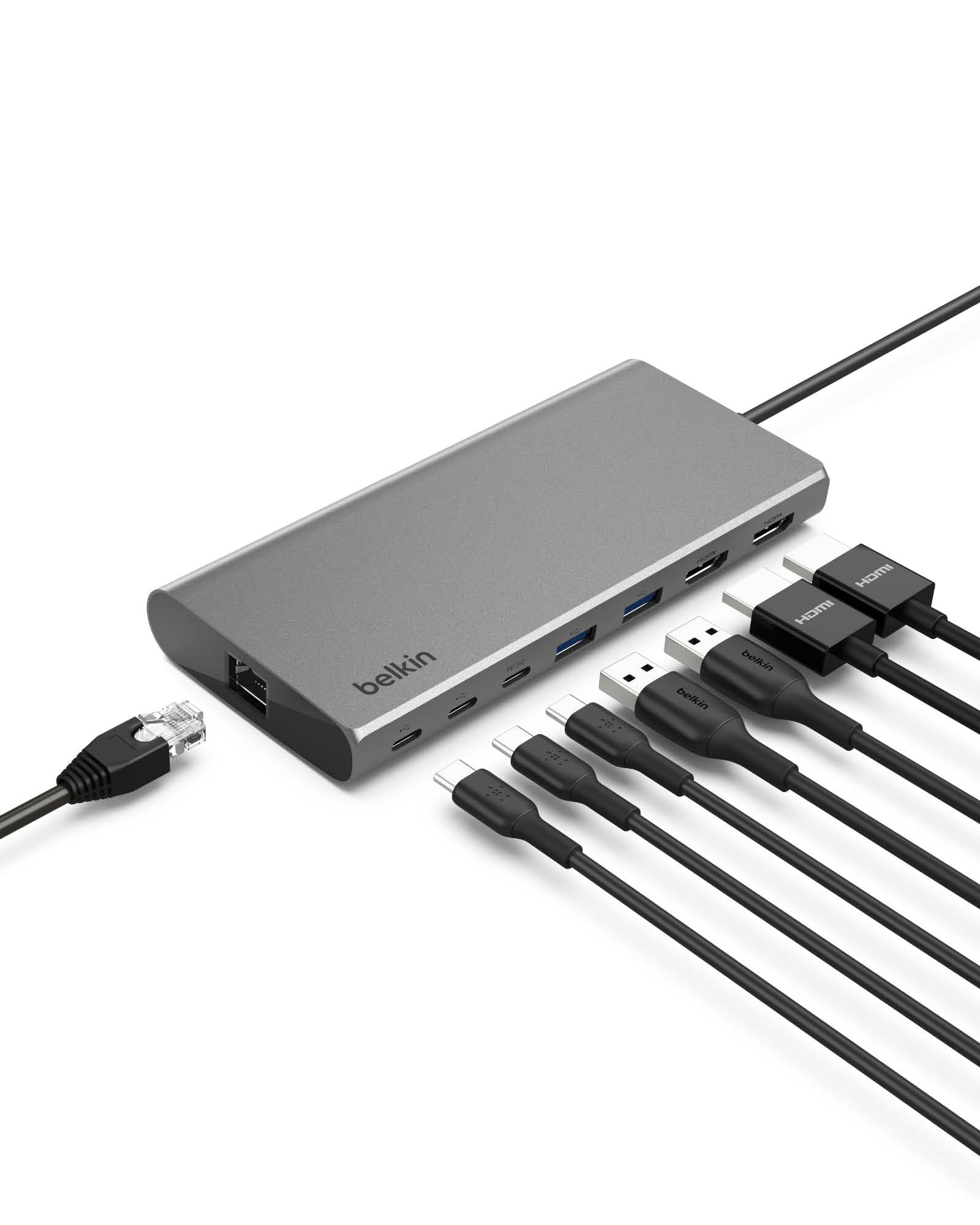 Belkin Connect USB-C auf 4-Port USB-C Hub, Multiport-Adapter Dongle, 4 3.2 der 2. Gen, 100 W PD, Datentransfer mit 10 Gbit/s für MacBook, iPad, Chromebook, Window-Laptop, Schwarz
