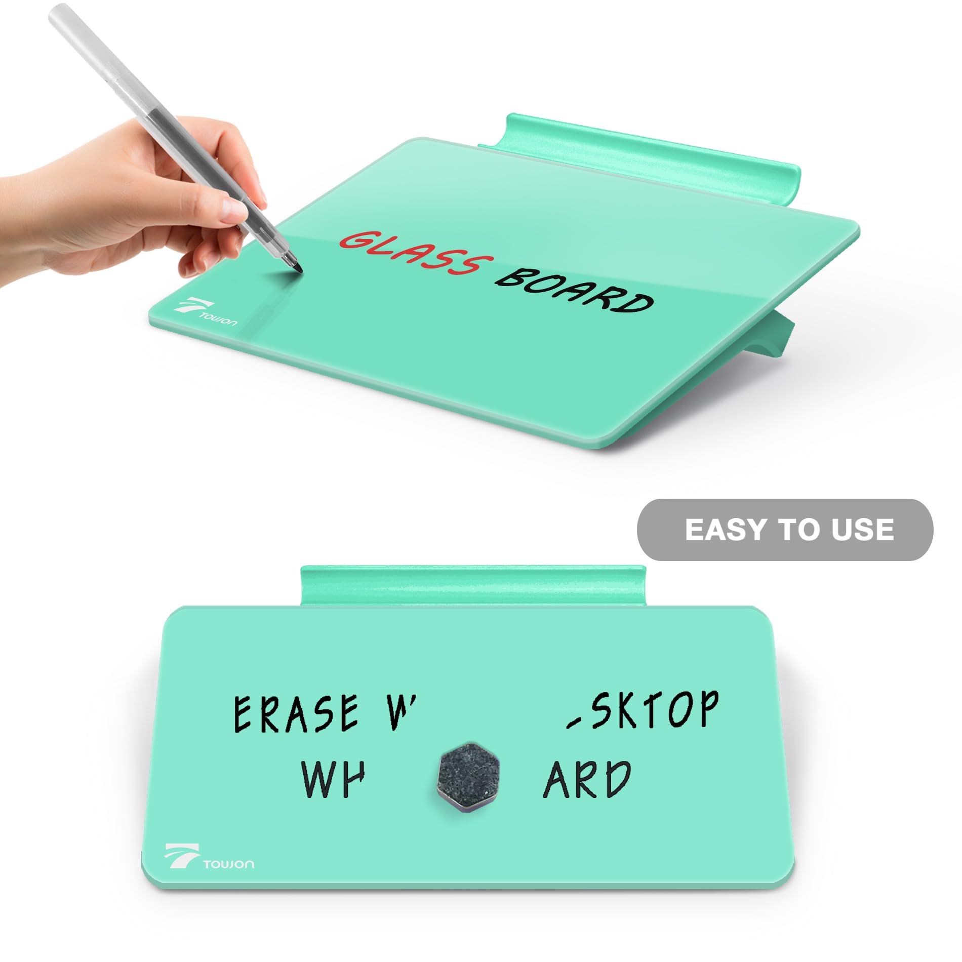 Mint Green Mini Desktop Pure Glass Whiteboard, Small Slope Slick Desk Whiteboard Glass, Desk White Board - Image 3