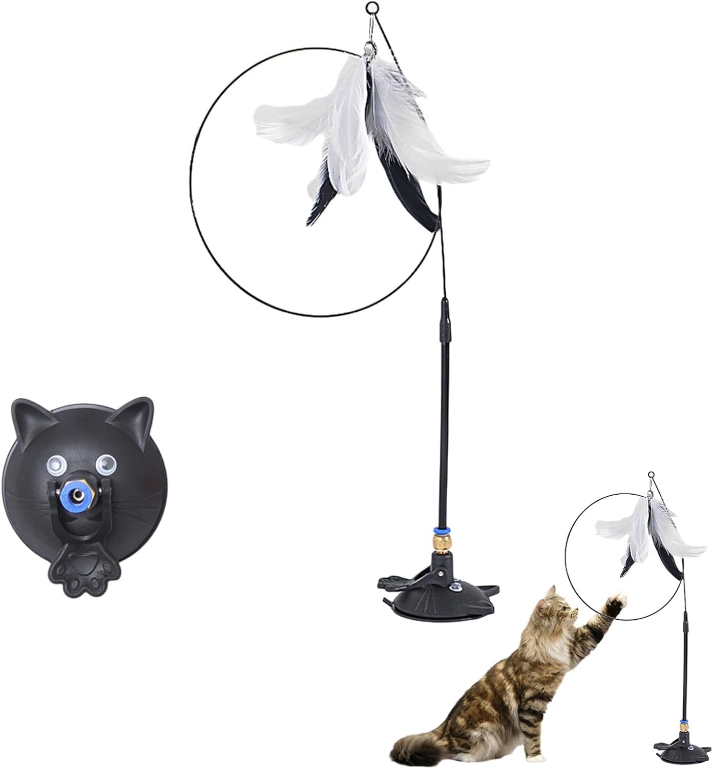 Aislor Cat Wand Toy with Feather 2-in-1 Handheld or Suction Cup Mount for Interactive Play Exercise for Indoor Cats Kittens Black One Size