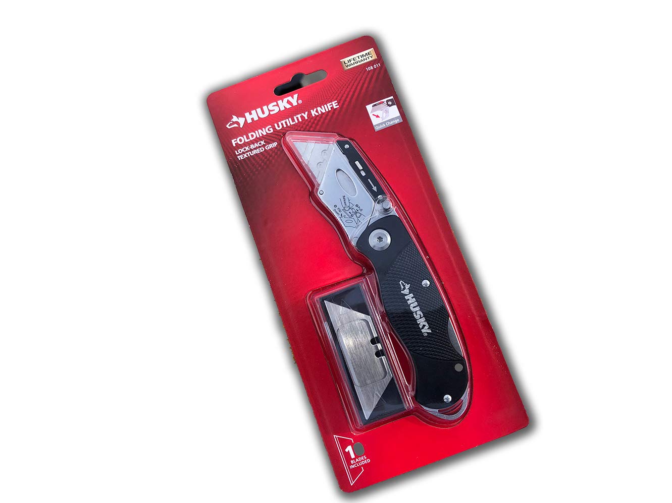 HUSKY Folding Utility Knife Lock Back/TESTURED Grip Color RED