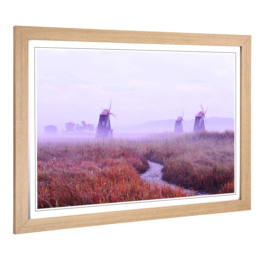 Big Box Art Framed Print of Landscape Windmill & Stream Design | Wall Art Picture | Home Decor for Kitchen, Living, Dining Room, Bedroom, Hallway, Office, Oak, A2 / 24.5x18 Inch / 62x45cm