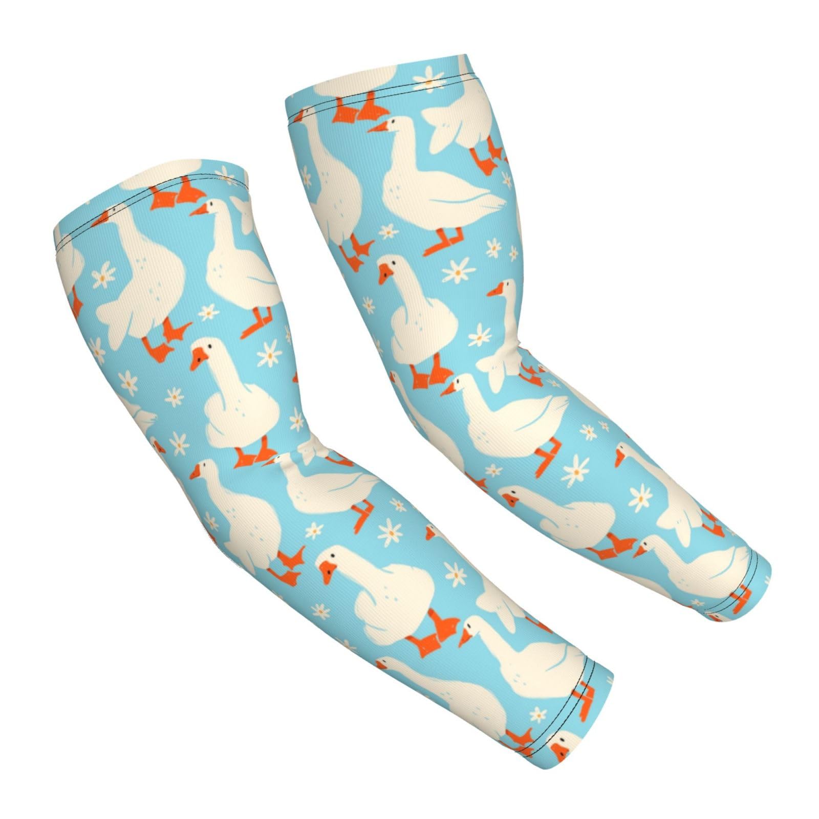 Salelf White Geese and Flower Arm Sleeves Cooling UV Sun Protection Sports Compression Sleeves for Men Women Golf Basketball Arm Sleeves
