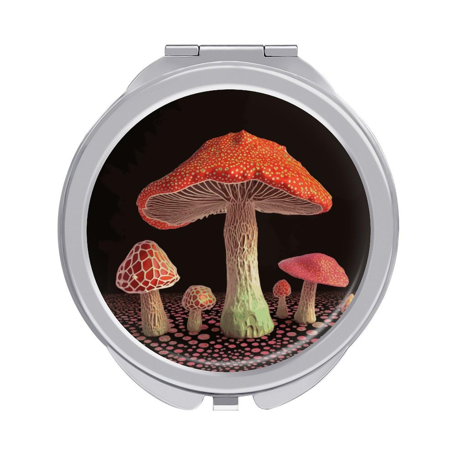 Fekiloot Style Mushroom Travel Makeup Mirror Handheld Compact Mirror Portable Pocket Mirror Double-Sided 1X/2X Magnifying For Handbag And Purses