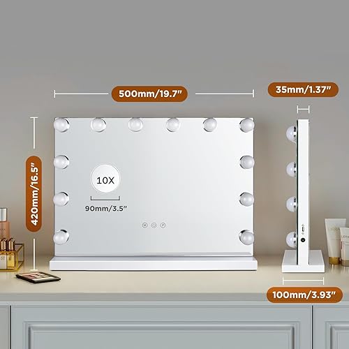 Miniatura 6 de M MIVONDA Espejo de tocador con luces, espejo de maquillaje Hollywood iluminado con 12 bombillas LED, 3 modos de iluminación, espejo grande de 16 x