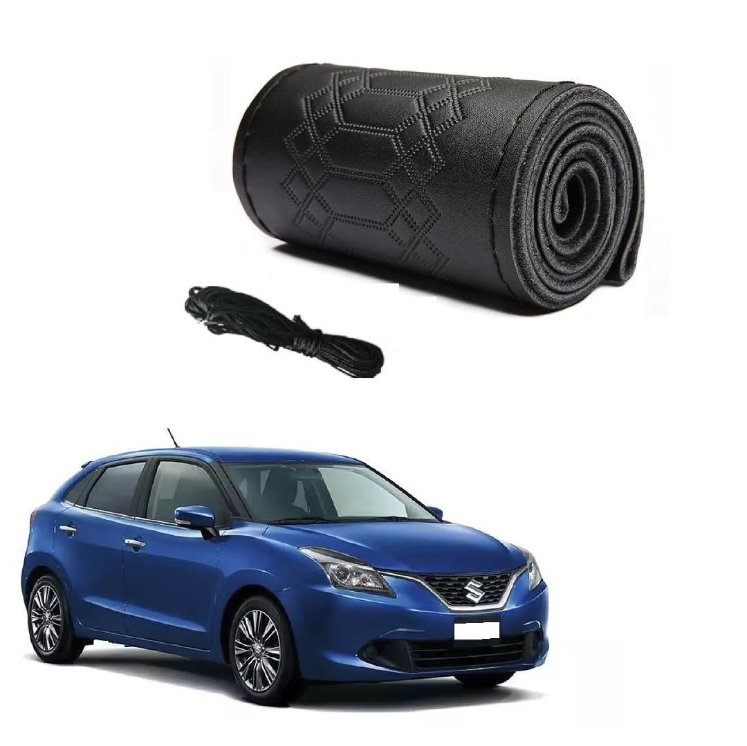 Car Steering Wheel Cover with Needle Thread Leather Sleeve Anti-Slip Breathable Full Black Color Suitable for Maruti Suzuki Nexa Baleno-image-12