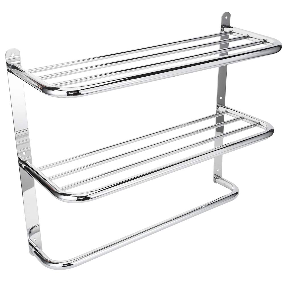 Mensola da Bagno Multifunzione a 3 Livelli in Acciaio Inox con Barra Porta Asciugamani da Parete per Bagno Soggiorno WC 55x45x21cm