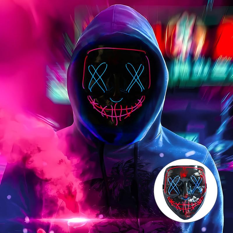LED Light Up Mask for Halloween, Neon, and Bachelor Party Decoration