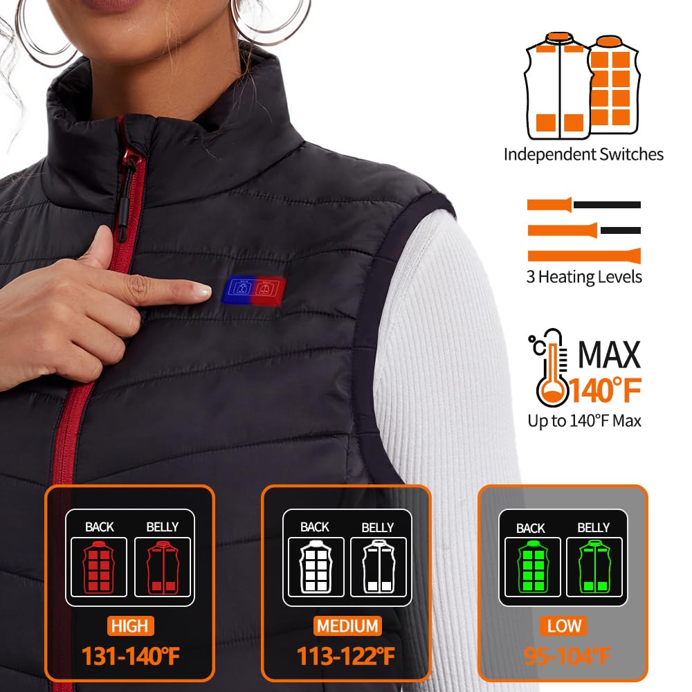 Warmy Veste Chauffante Femme avec Batterie incluse 15000mAh,Gilet Chauffant Femme avec 13 Zones de Chaleur 3 Modes, Gilet Chauffant Electrique pour Plein Air(M)