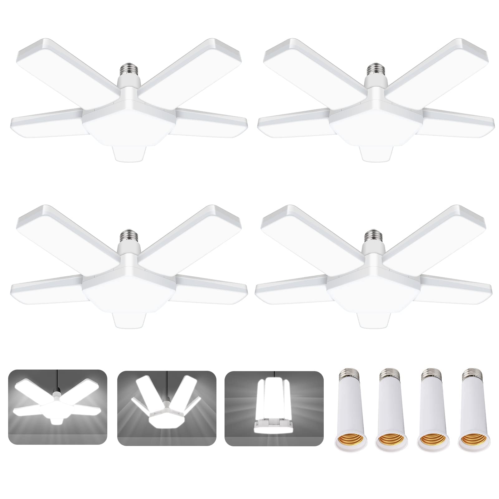 Led Garage Lights 4 Pack Coomoors 80W LED Shop Light 8000LM 6500K E26 E27 Garage Ceiling Light with