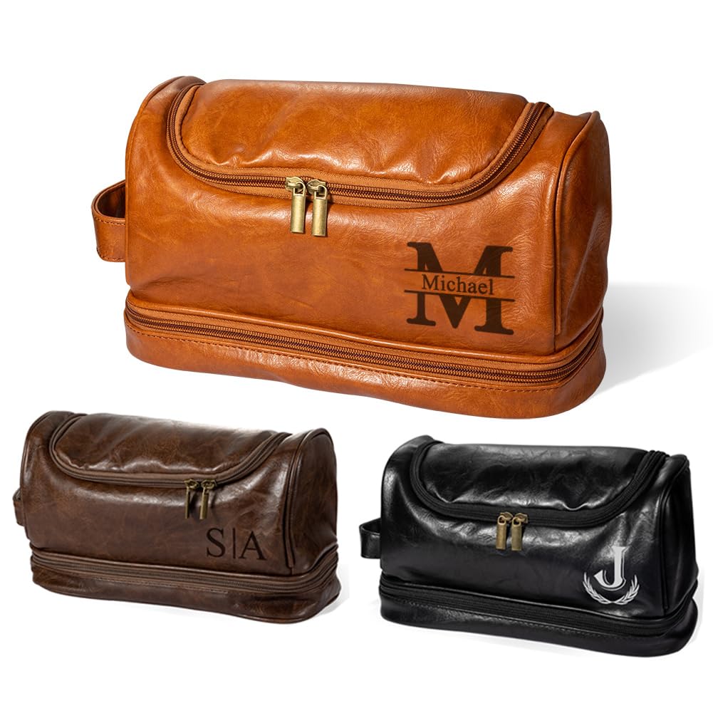 Leather Toiletry Bag for Men - Personalized Dopp Kit for Traveling - Groomsmen Gift - Travel Bags for Dad