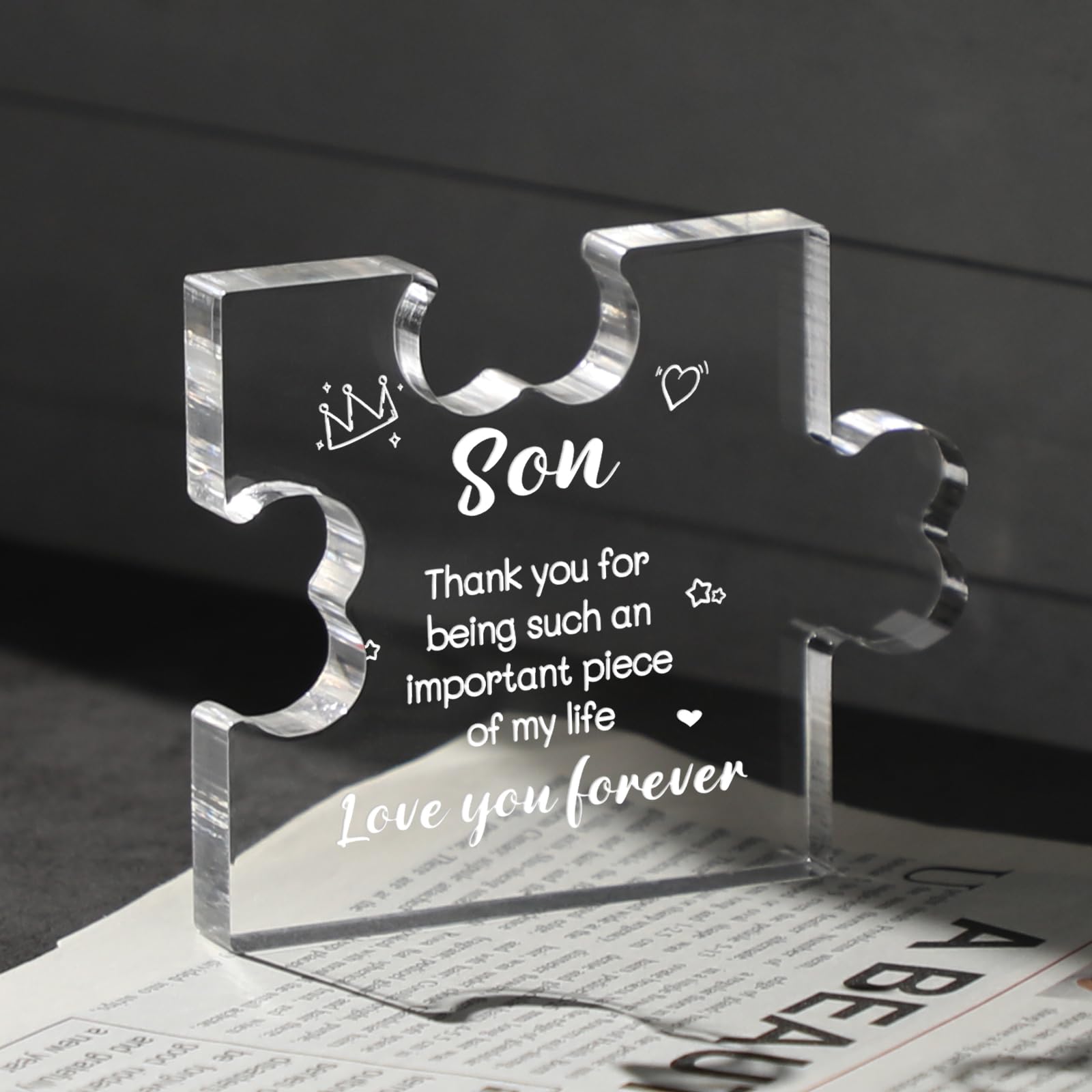 Funnli Gifts for Son from Mom, Fathers Day Graduation Christmas Valentines Day Wedding Easter Gifts for Son Acrylic Puzzle Plaque, Birthday Gifts for Son 3.35 x 2.76 Inch Desk Decorations