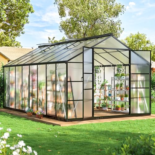 WKM 10x16 FT Greenhouse for Outdoors, Polycarbonate Greenhouse with Roof