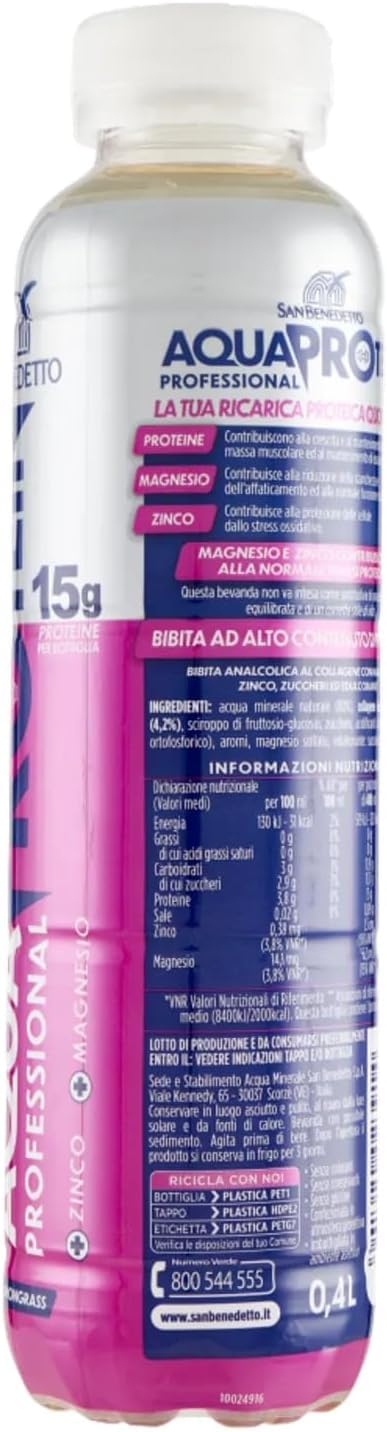 San Benedetto Aquaprotein Bevanda Proteica al Gusto di Mela e Lemongrass 400ml - 12 Bottiglie - Novità 2024
