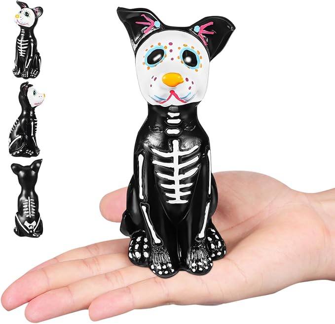 UPKOCH Day of The Dead Dog Figurine, Halloween Dog Statue, Skull Animal Sugar Sculpture, Spooky Skeleton Figure, Home Desk Decoration