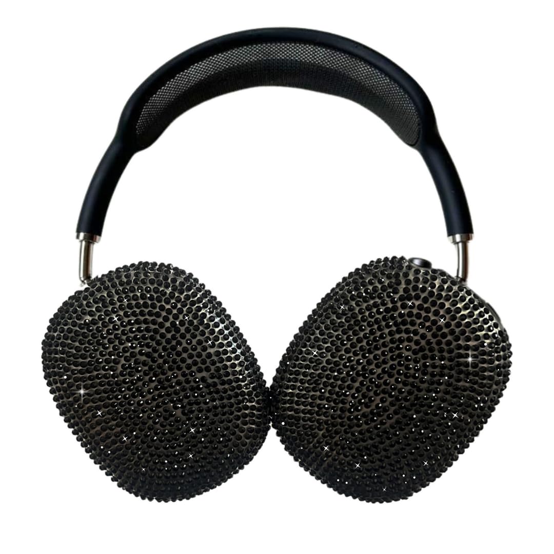 Black Cover for Airpods Max, Bling Rhinestone Apple Headphone Case Sparkling Cute Glitter Airpod pro max Ear Covers Protective Accessories