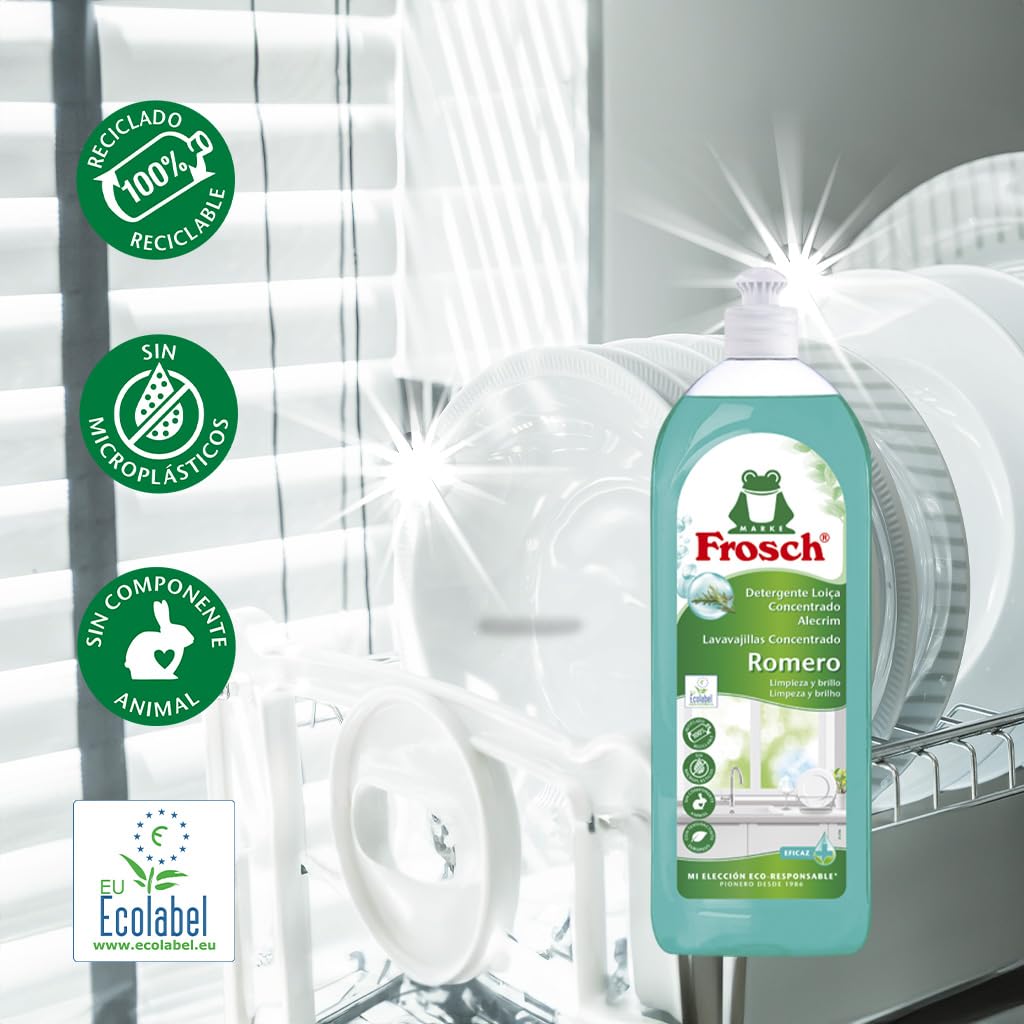 Frosch - Handspüler, Flüssigkonzentrat, ökologisch, Rosmarin, effektive Reinigung und Hygiene, pH-neutral - Packung mit 10 Stück x 750 ml