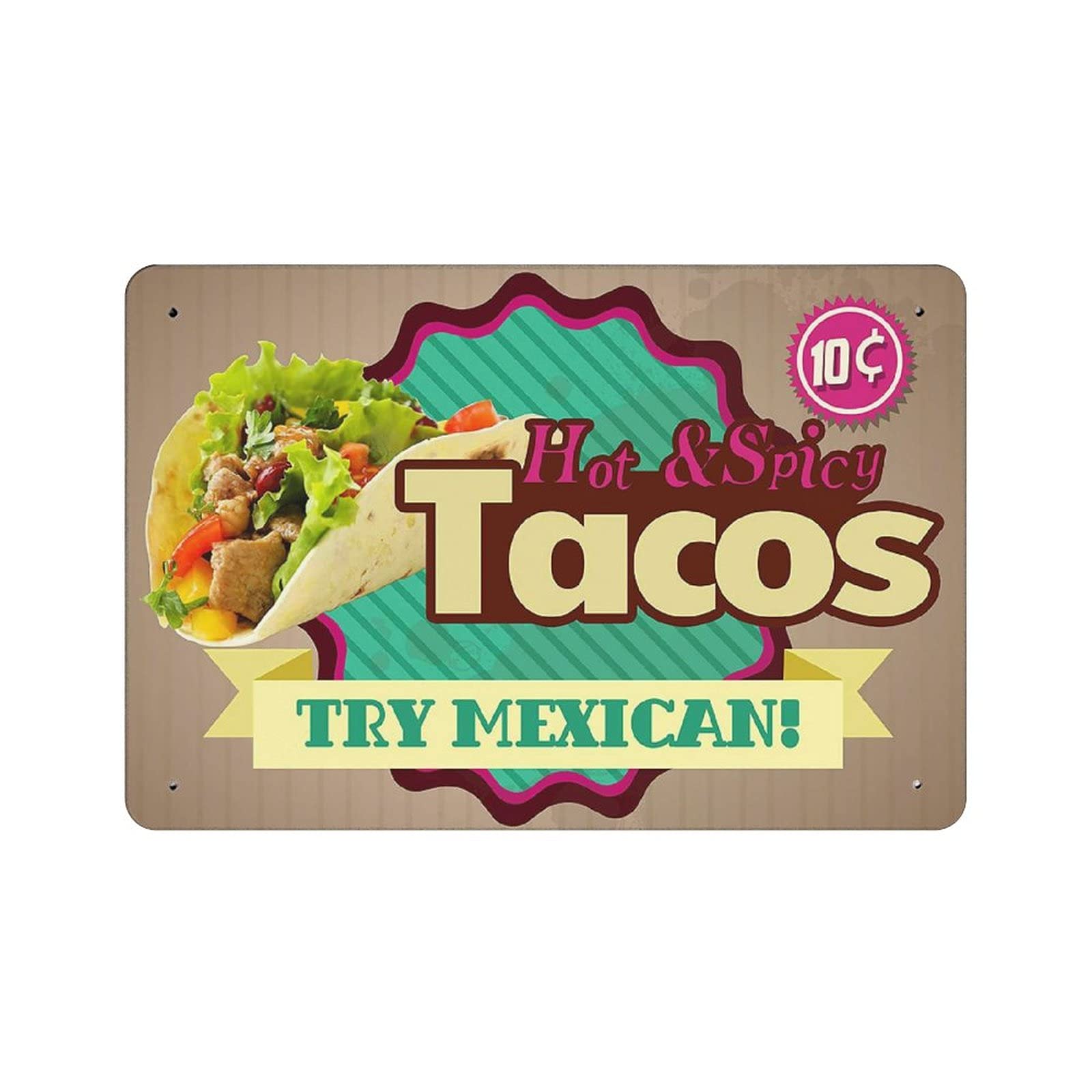 Metal Tin Sign Mexican Tacos Vintage Tin Poster Metal Sign Wall Decoration Country Kitchen Home Garage Decor 8"x12"