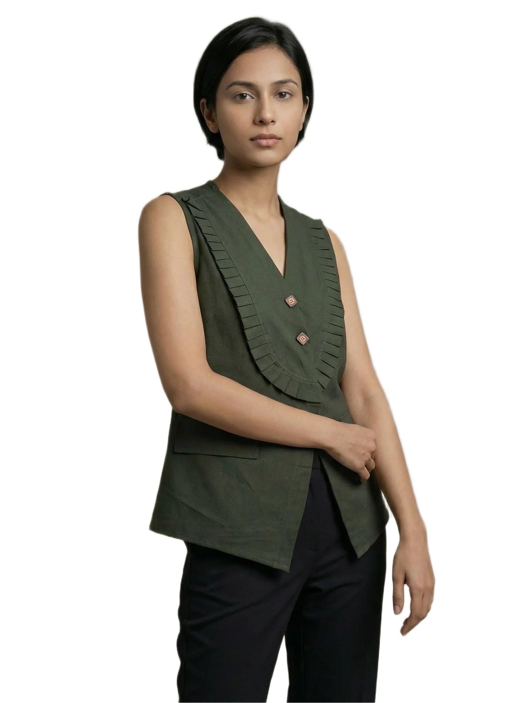 Women's Green Off White and Black Striped Long Sleeve Point Collar Casual Button Down Shirt-picture-50