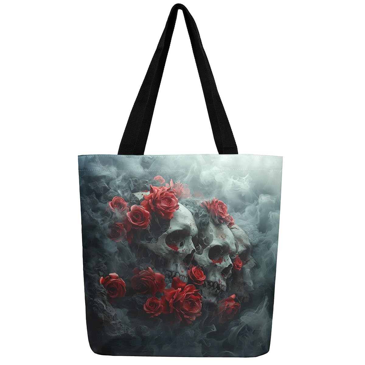 Loussiesd Sugar Skull Canvas Tote Bags 50x40cm Gothic Art Rose Large Capacity Shoulder Handbags Goth Floral Halloween Travel Beach Bag Reusable Grocery Bag for Shopping Gym