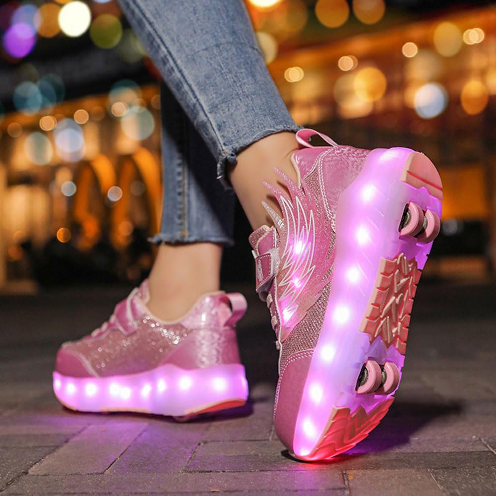 ENEN Zapatillas con Ruedas Niña Niños, Moda Transpirable Zapatos con Ruedas para Niñas Niño, 30-40 EU Zapatillas Patines, Verano Multifuncionales Bambas