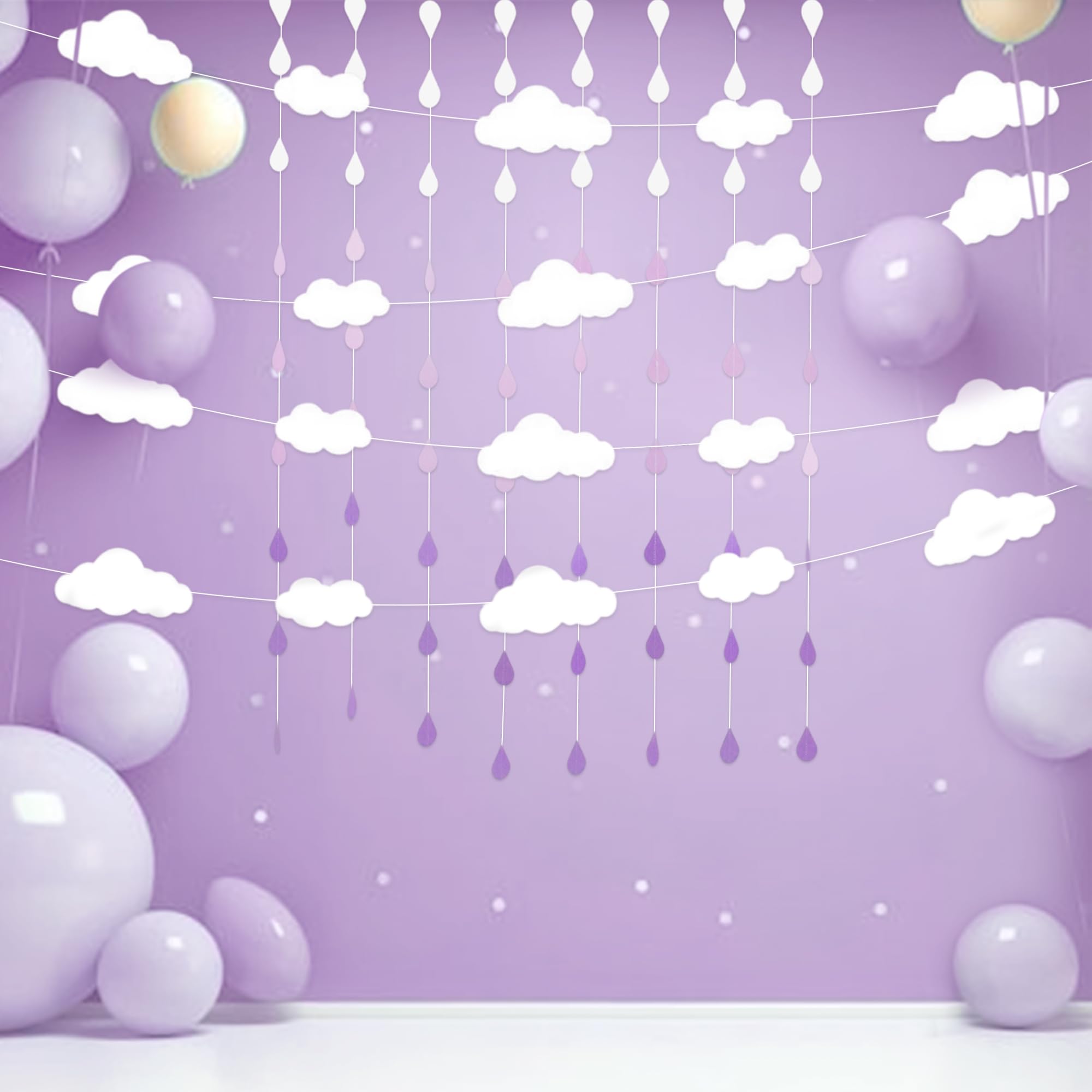 String Raindrop Garland Decorations and Cloud Banner,Rain Drops Decors Purple Raindrops Banner Hanging Cloud Rain Raindrop Backdrop for Baby Shower
