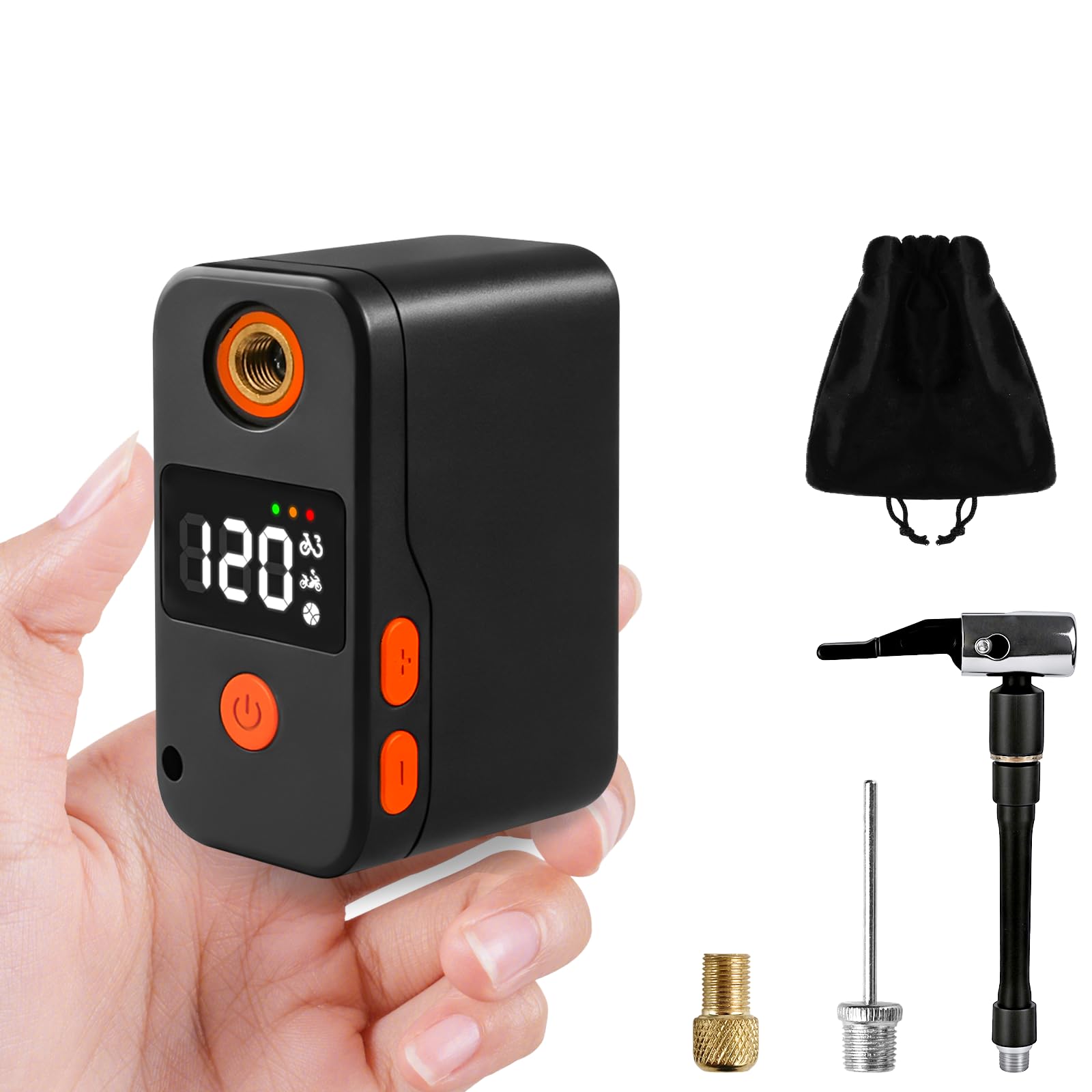 MOXYOY Mini pompa per bici con manometro, pompa ad aria elettrica portatile max 120 psi, batteria da 1600 mAh, con valvola Presta e Schrader, per mountain bike, basket