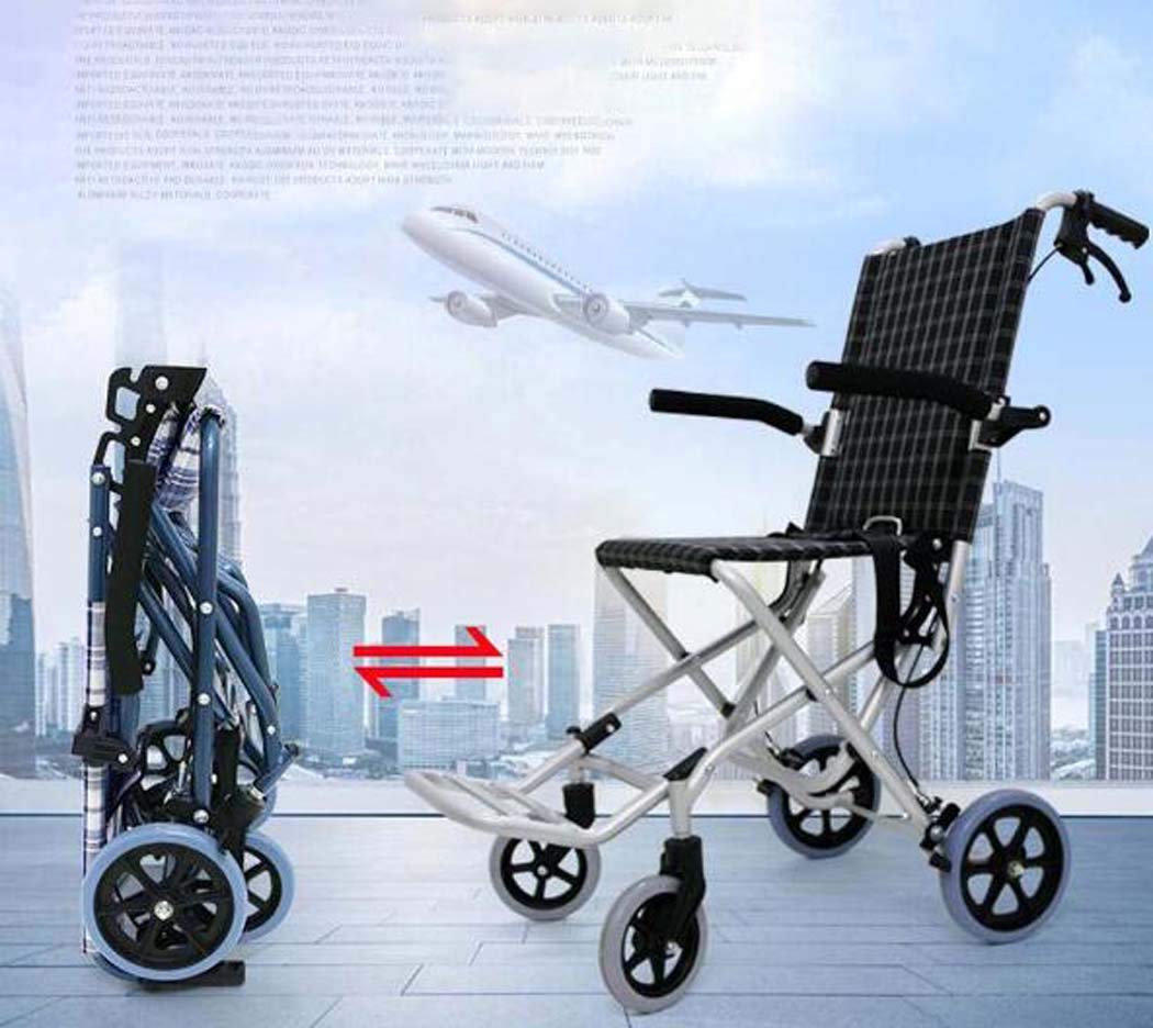 G.Z Silla De Ruedas Plegable con Reposapiés, Ultra Silla De Ruedas De Aluminio Ligero De Transporte con Frenos De Mano, para Adultos, 8 Pulgadas Ruedas,A