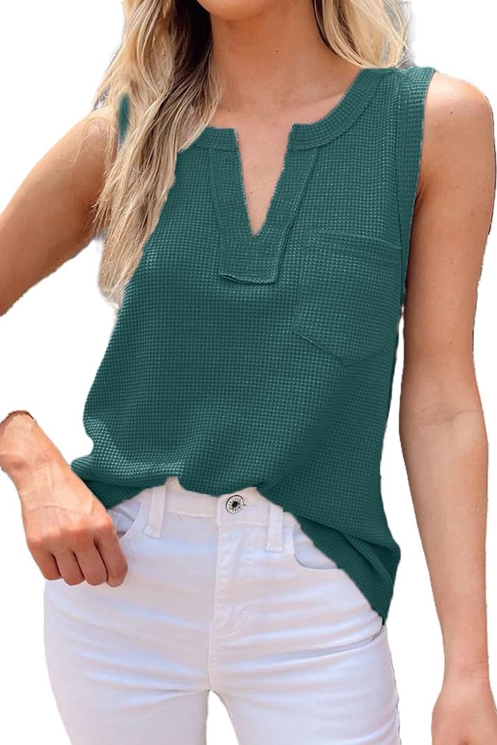 zilcon Woman Summer Fashion Waffle Tops for Woman Cami Deep V Neck Sleeveless Tops Womens Casual top-picture-49