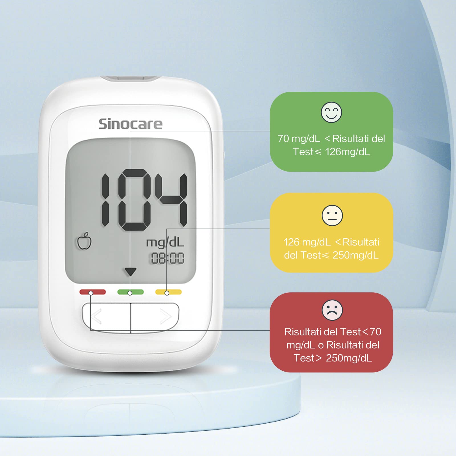 Sinocare Misuratore Glicemia, Glucometro con 100 Strisce Glicemia e 100 Lancette, Elettrodo d'argento più Preciso, Risultati in mg/dL - 3