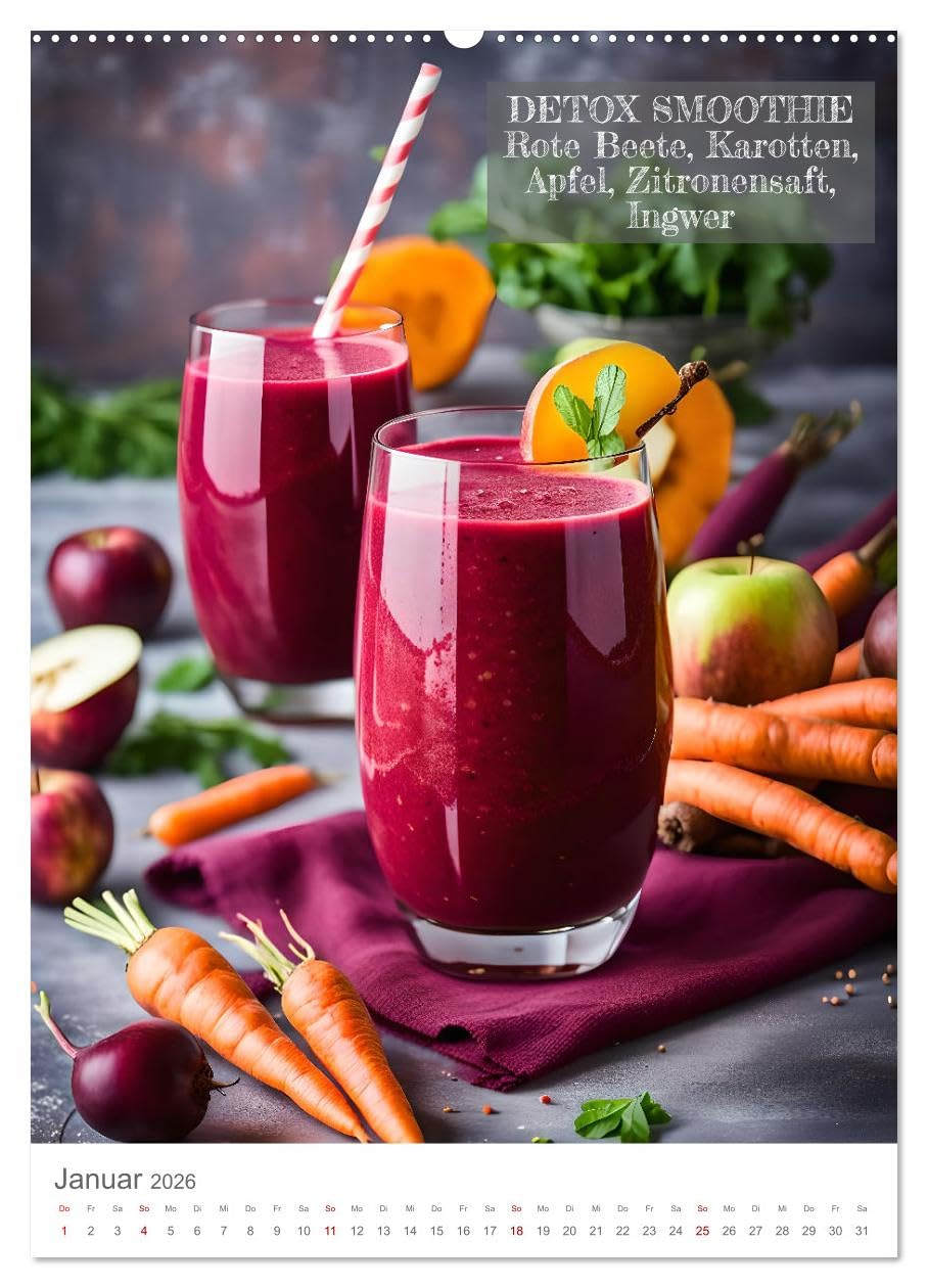 Vitamine im Glas - Gesunde Smoothie Kreationen (hochwertiger Premium Wandkalender 2026 DIN A2 hoch), Kunstdruck in Hochglanz: Leckere Smoothies zu verschiedenen Anlässen. (CALVENDO Lifestyle)