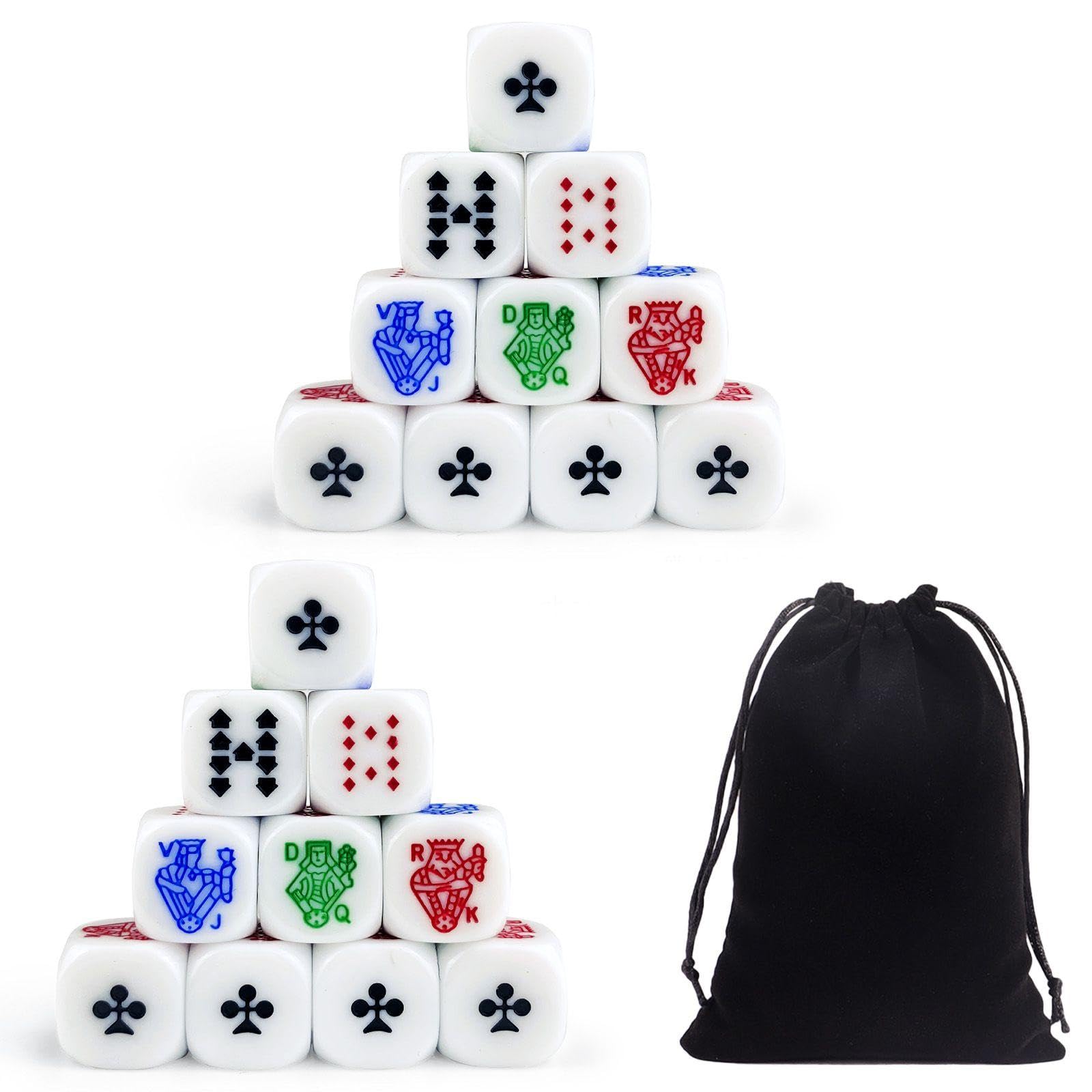 CYNOSURETECH 20 Pieces Poker Dice And 1 Piece Black Velvet Bag, Throwing Game, Creative Toys, Interactive Toys, Party Games