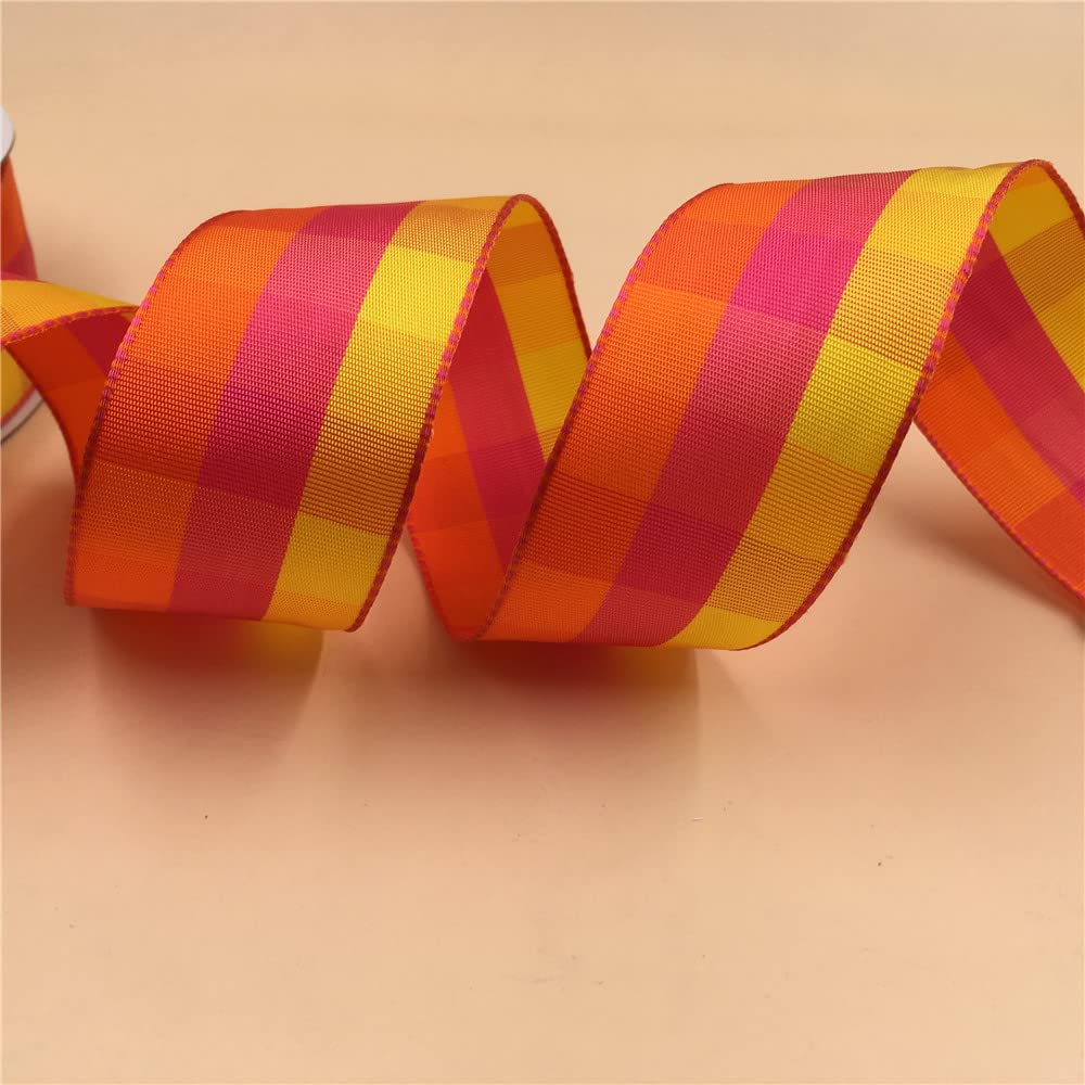 Amazon.com: KLTRIBBON Wired Plaid Ribbon Orange Pink Yellow