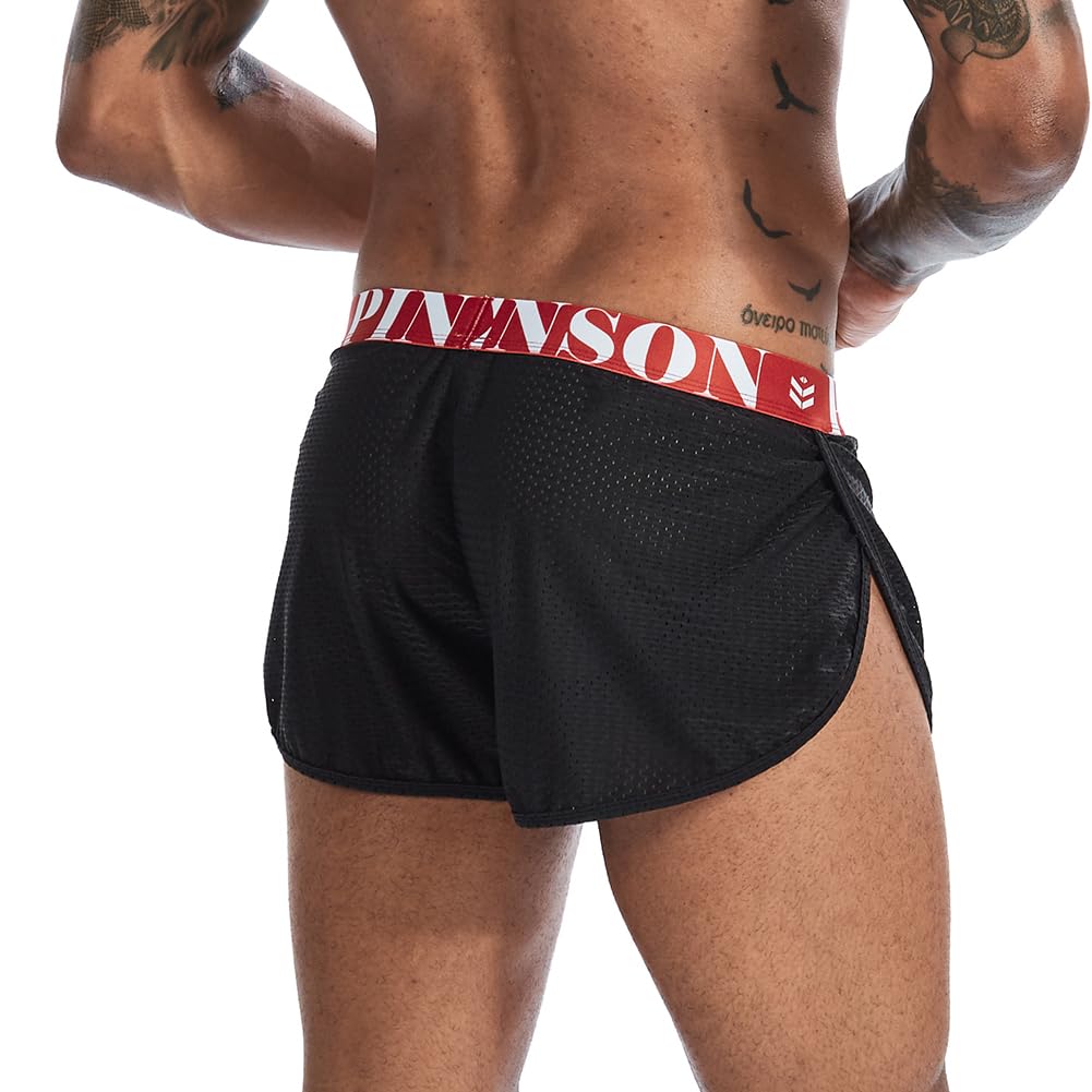 Men's Split Sides Running Shorts: Fitted Athletic Gear for Gym, Workout, and Yoga with Mesh Panels Black XL Short