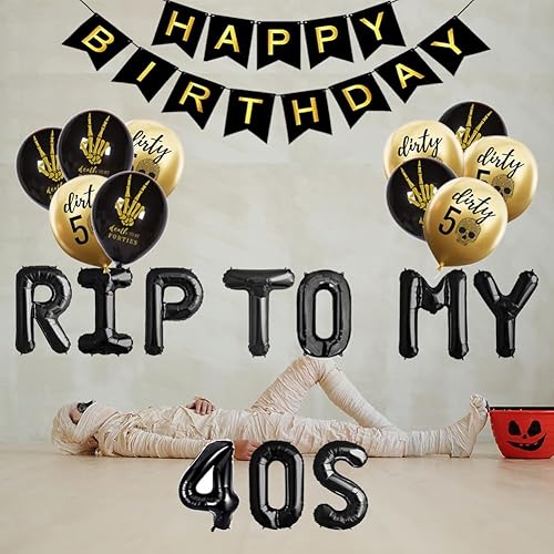 Miniatura 4 de RIP To My 40s 50th Birthday Party Supplies  Cartel de feliz cumpleaños, globos y decoraciones para la muerte a mis 40, cuarenta y cuarenta RIP,