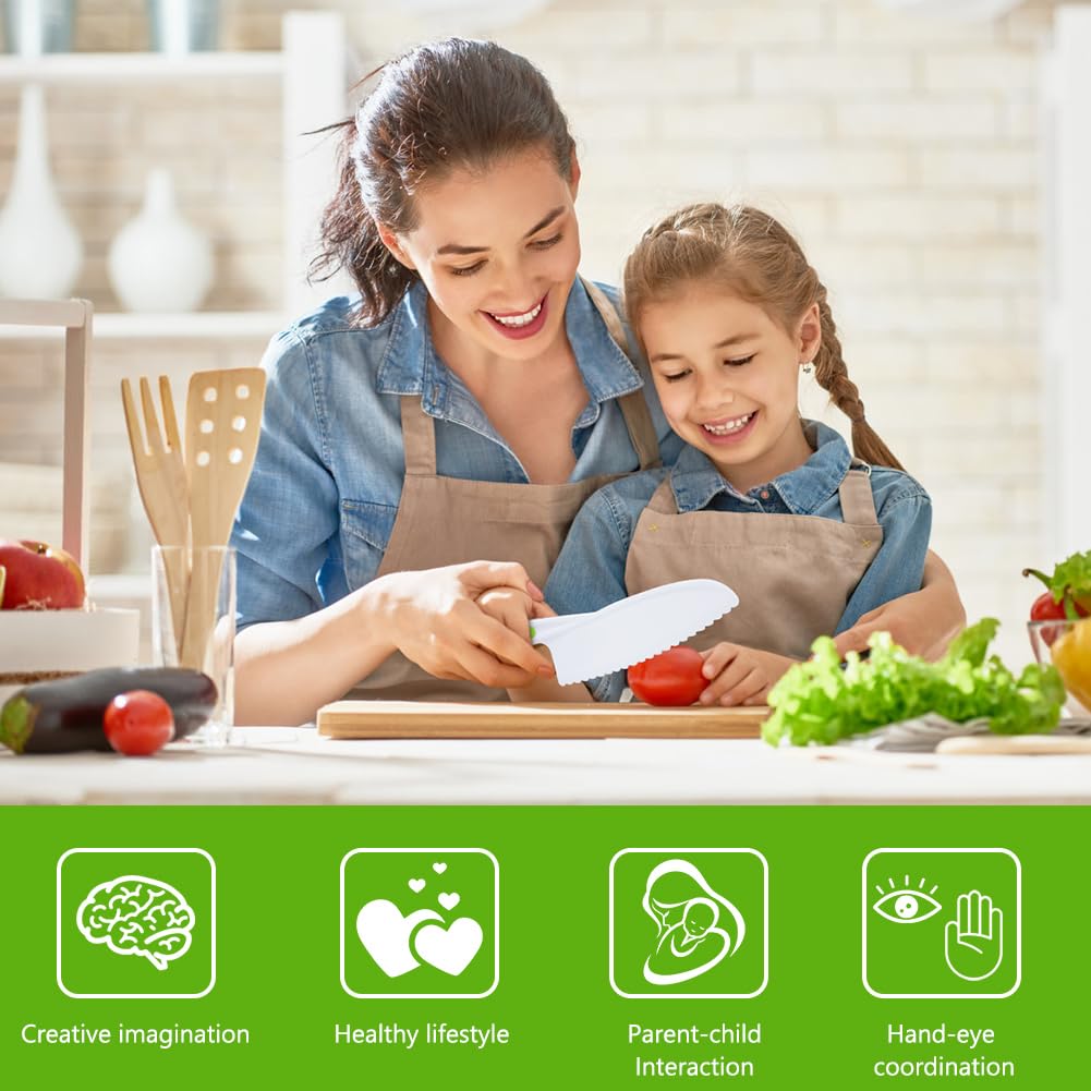 HOTUT Juego de Cuchillos de Cocina de Plástico 5pcs para Niños Cortar Frutas Verduras