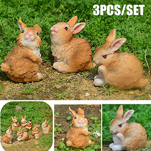 STARPIA Figurines de Conejos para Jardín, 3PCS Conejos de Resina Decorativos Adornos para Jardín, Mini Conejitos con Zanahoria Decoración Casa Pascua (Marron 2)
