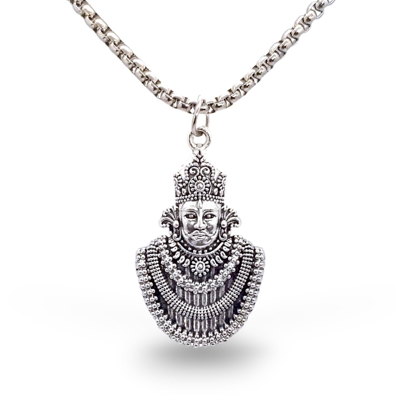Baba Khatu Shyam Ji Pendant for Men Locket for Men & Women Stylish | Shyam Baba Pendant Necklace with Chain Silver Religious Spiritual Gifts set for Hindus (Pack of 1)-image-12