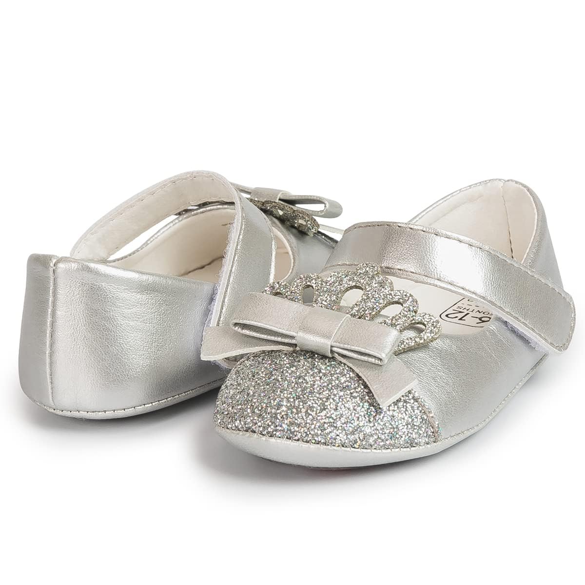 Sawimlgy Baby Girls Mary Jane Sequins Crown Flats PU Leather Wedding Party Princess Ballet Shoe Infant Rubber Sole Prewalker Toddler First Crib Shoes